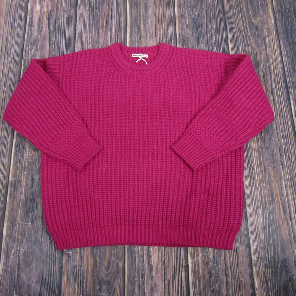 Jenni Kayne Oversized Crewneck Women Large Rose Violet Chunky Knit Sweater NEW